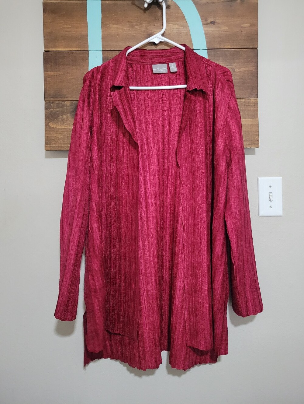 Travelers Chico's Rich Berry Open-Front Ribbed Lighweight Cardigan Size Large